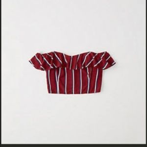 Red striped Off the shoulder crop top